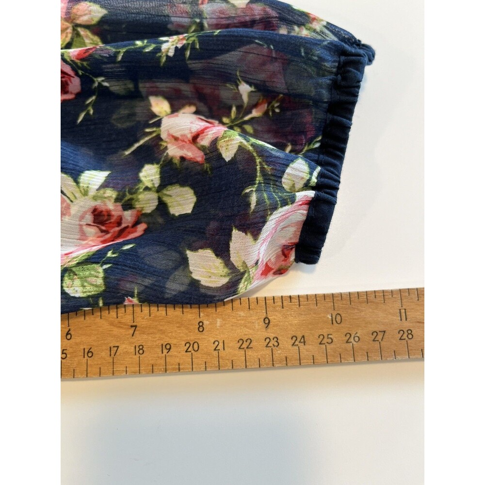 Abercrombie & Fitch Semi Sheer Womens Top Size Small Navy Floral Peasant - Picture 7 of 7